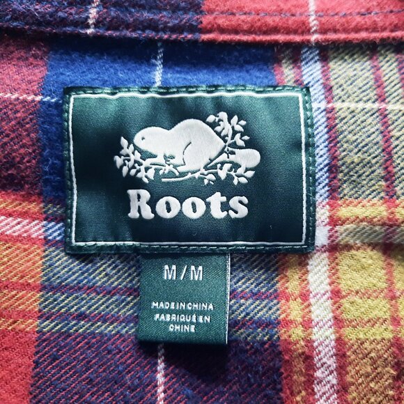 Roots Plaid Button Down Shirt Men's Size Medium Red Navy Country Long Sleeves - Picture 3 of 4